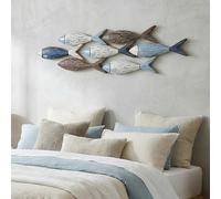 Mediterráneo Decoración De Paredes De Madera, Arte De Pared De Banco De Peces Vintage Envejecido, Escultura De Pared De Playa Océano Muro, Para Dormitorio Sala De Estar Oficin(Size:Pequeño,Color:Azul)