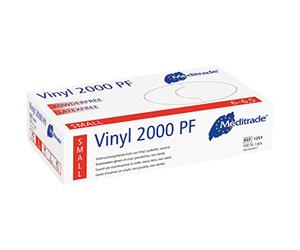 Meditrade 1251S Vinyl 2000 PF Examination Guantes de Vinilo, sin Polvo, no Estéril, Talla S, Paquete de 100 Guantes