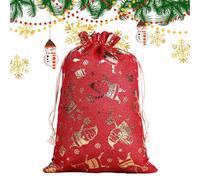 Medium Christmas Bags - Burlap Gold Foil Reusable Decorations for Gift Wrapping Party Favors | Eco Fabric with Drawstring Closure, Festive Storage Sack, Home Events for Kids Adults Gatherings