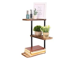 Medla Estanteria Pared de Esquina, Baldas Pared de Madera y Hierro Repisas de Pared de Almacenamiento de 3 Niveles de Estilo Industrial Vintage para Cocina Baño Dormitorior Sala de Estar