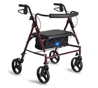Medline Andador bariátrico de acero grande con asas ajustables, asiento y respaldo acolchados, borgoña, 500 libras. Capacidad de peso, plegable, almacenamiento debajo del asiento, ruedas de 8