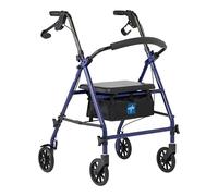 Medline Andador con asiento, andador rodante de acero con ruedas de 6 pulgadas, soporta hasta 350 libras, andador médico, azul