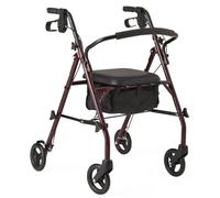 Medline Andador con asiento, andador rodante de acero con ruedas de 6 pulgadas, soporta hasta 350 libras, andador médico, borgoña