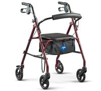 Medline Andador con asiento, andador rodante de acero con ruedas de 6 pulgadas, soporta hasta 350 libras, andador médico, borgoña