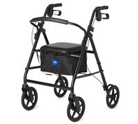 Medline - Andador de aluminio con asiento, plegable para movilidad con ruedas de 8 pulgadas, color negro