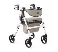 Medline Andador Premium Empower con asiento, asas cómodas y respaldo grueso, andador plegable para ancianos, protección Microban, ruedas de 20,3 cm, marco blanco