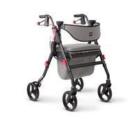 Medline Andador Premium Empower con asiento, asas cómodas y respaldo grueso, andador plegable para personas mayores, protección Microban, ruedas de 8 pulgadas, marco negro