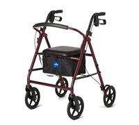 Medline Andador rodante de aluminio con asiento, plegable con ruedas de 8 pulgadas, color borgoña