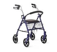 Medline Basic - Andador plegable de acero con ruedas de 8 pulgadas y cesta, color azul