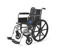 Medline Excel 2000 Wheelchair, 18" Wide Seat, Full Length Permanent Arms, Swing Away Footrests, Chrome Frame