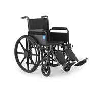 Medline K1 Basic - Silla de ruedas de vinilo con brazos de longitud completa y reposapiés elevables, asiento de 18 pulgadas de ancho, color negro