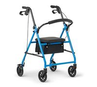 Medline Mobility - Andador ligero plegable de acero con ruedas de 6 pulgadas, asiento y brazos ajustables, color azul claro