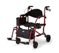 Medline Red Combination Rollator and Transport Chair, Desk-Length Arms, Swing Away Footrests, Red Frame