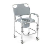 Medline Silla de Ducha Acolchada de Aluminio con 4 Ruedas de Bloqueo, Capacidad de 300 Libras, para baño, baño y Silla de Ruedas al Inodoro, 1 Unidad, Gris