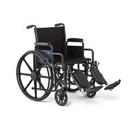 Medline Silla de ruedas de acero duradero con brazos abatibles hasta el escritorio, reposapiernas elevados, asiento de 20 pulgadas de ancho, capacidad de peso de 300 libras, color negro
