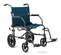 Medline Silla de ruedas de transporte con marco de acero ligero, silla plegable portátil, ruedas traseras grandes de 12 pulgadas, asiento de 19 pulgadas de ancho, color verde azulado