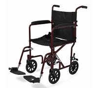 Medline - Silla de transporte de aluminio con ruedas, color rojo, 8 pulgadas