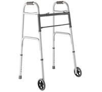 Medline Two-Button Folding Walker with Wheels, 5 inch by Medline