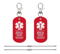 MEDMAX Paquete de 2 etiquetas interiores de suministros médicos, asa con cuidado para bolsas o equipaje que contiene dispositivos médicos, fácil de detectar, etiquetas de alerta médica de doble cara