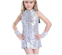 Mednkoku Disfraces de baile, disfraz de baile de jazz, atuendo de chicas con cremallera invisible y guardia de muñeca, vestido de lentejuelas sin mangas para niñas 3-6 años, pequeño