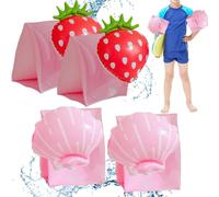 Mednkoku Floaties de Brazo Inflable para niños 2 Pares Lindas Bandas de Brazo de natación de Dibujos Animados con válvula Alta flotabilidad PVC Floaties Equipo de Entrenamiento de natación, + Fresa