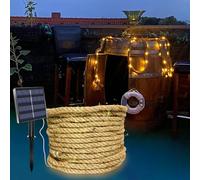 MEDOYOH Cadena de luces solares de 15 m, con 300 ledes, cuerda de cáñamo solar, cadena de luces con 8 modos de iluminación, resistente al agua, para jardín, terraza, balcón, columpio, decoración del