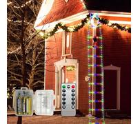 MEDOYOH Escalera multicolor de 3,3 m / 130 pulgadas, 136 ledes, con Papá Noel, iluminación navideña, funciona con pilas, para interior y exterior, árbol de Navidad, balcón, decoración de ventanas