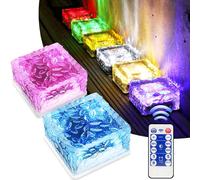 MEDOYOH Juego de 2 adoquines solares de luz multicolor con mando a distancia de 12 teclas, sensor de luz On/Off de 10 x 10 x 5 cm, iluminación de camino, resistente al agua, foco solar para patio