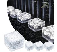 MEDOYOH Juego de 4 piedras solares de cristal blanco frío, 7 x 7 x 5 cm, sensor de luz ON/OFF para iluminación de caminos, resistente al agua, foco solar para patio, jardín, patio o terraza