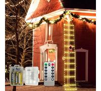 MEDOYOH Papá Noel con escalera de iluminación, 3,3 m/130 pulgadas, luz blanca cálida, iluminación de Navidad para interior, ventana, decoración navideña para exterior, decoración navideña en