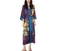 MEDUOLA Albornoces de Verano para Mujer Bata Kimono de Satén Pijama Seda Estampado con Talla Única Camisón Largo Sexy y Elegante Violeta