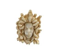 Medusa - Escultura de cabeza de alabastro griego antiguo para colgar en la pared, tono dorado, 16 cm
