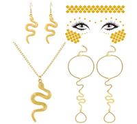 Medusa Juego de joyas para mujer, 6 piezas, collar de serpiente, 2 pendientes de serpiente, pulseras y tatuaje facial, accesorios para disfraz de Cleopatra egipcia para mujer, carnaval, Halloween y