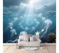 Medusa Papel Pintado 500×280cm Corales Marinos, Medusas Blancas Papel Pintado Fotomurales Pared Tejido No Tejido Decorativos Murales Fotográfico Moderno Decoración de Paredes