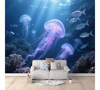 Medusa Papel Pintado Pared Panorámico 300×256cm, Salón Dormitorio Corales Submarinos, Medusas Moradas De Ensueño Papel pintado tejido no tejido Decoración de Pared decorativos Murales Póster