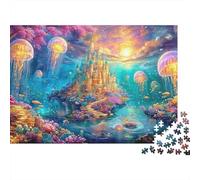 Medusas Alrededor de un Castillo Submarino mágico Puzzle De 1000 Piezas Mundo Submarino Vínculo Familiar, Adultos Y Niños 52x38cm/1000pcs
