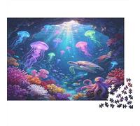 Medusas Tortuga Marina Mundo Oceánico Puzzle de 1000 Piezas Cartón Adultos Fondo Marino Coral Soñado Juego de Puzzle Familia Relajación Decoración Regalo 52x38cm/1000pcs