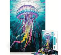 Medusas Vibrantes de vitral en Las Profundidades del océano Rompecabezas de 1000 Piezas Juguete Creativo para desarrollar la Creatividad Encaje Seguro sin Piezas Sueltas Actividad para Compartir