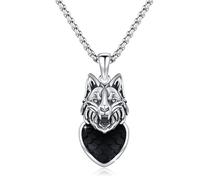MEDWISE Collar de lobo de plata de ley 925 con escamas de pez negro, collar con colgante de lobo, joyería para mamá, damas, mujeres, hija, esposa, regalo