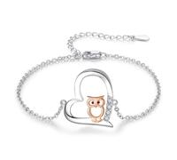 MEDWISE Pulsera de búho de oro rosa 925 de plata de ley 925, regalo para el día de la madre, búho, ajustable, joyas para madre, mamá, esposa, mujeres y niñas, Mittelgroße, Plata de ley, No es una