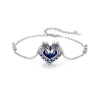 MEDWISE Pulsera de dragón celta, plata de ley S925, pulsera de cristal ajustable de 7 + 2 pulgadas con forma de corazón, joyas para mujeres, niñas, mamá, regalos, 17,78 cm bis 22,78 cm, Plata de ley