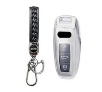 MEDZUK Funda para llave compatible con Audi A3 8Y 2020-2024 2025, funda protectora para llave de coche, accesorios con llavero (plata)