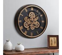 Mee 2ou Reloj de Pared Grande Salon con Engranaje Móvil, Reloj de Pared Retro de 40cm para Decoración de Sala de Estar, Reloj de Pared Decorativo Industrial Steampunk en Bronce Vintage Oro