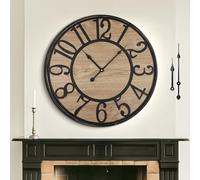 Mee 2ou Reloj de Pared Grande Salon Vintage y Moderno 60 cm / 24 Pulgadas, Silencioso sin Tictac, Funciona con Pilas, Reloj de Pared de Madera Decorativo para Dormitorio, Cocina, Granja y Oficina