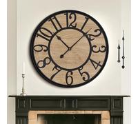 Mee 2ou Reloj de Pared Grande Salon Vintage y Moderno 60 cm / 24 Pulgadas, Silencioso sin Tictac, Funciona con Pilas, Reloj de Pared de Madera Decorativo para Dormitorio, Cocina, Granja y Oficina