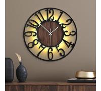 Mee 2ou Reloj de Pared Moderno con Luz Nocturna - Reloj Silencioso de 50 cm a Pilas, LED Auto en la Oscuridad, Sin Tic TAC, Estilo Madera, para Salón, Dormitorio, Cocina