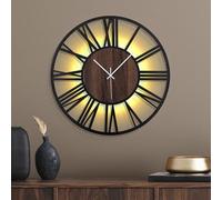 Mee 2ou Reloj de Pared Moderno con Luz Nocturna - Reloj Silencioso de 50 cm a Pilas, LED Auto en la Oscuridad, Sin Tic TAC, Estilo Madera, para Salón, Dormitorio, Cocina