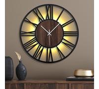 Mee 2ou Reloj de Pared Moderno con Luz Nocturna - Reloj Silencioso de 60 cm a Pilas, LED Auto en la Oscuridad, Sin Tic TAC, Estilo Madera, para Salón, Dormitorio, Cocina