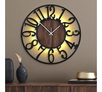 Mee 2ou Reloj de Pared Moderno con Luz Nocturna - Reloj Silencioso de 60 cm a Pilas, LED Auto en la Oscuridad, Sin Tic TAC, Estilo Madera, para Salón, Dormitorio, Cocina