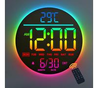 Mee 2ou Reloj Digital Pared de 10" con Luz Nocturna, Alarma, Control Remoto, 11 Colores RGB, Brillo Auto, Temperatura, Fecha y Día, Reloj de Pared LED Eléctrico Moderno para Dormitorio y Sala de Estar